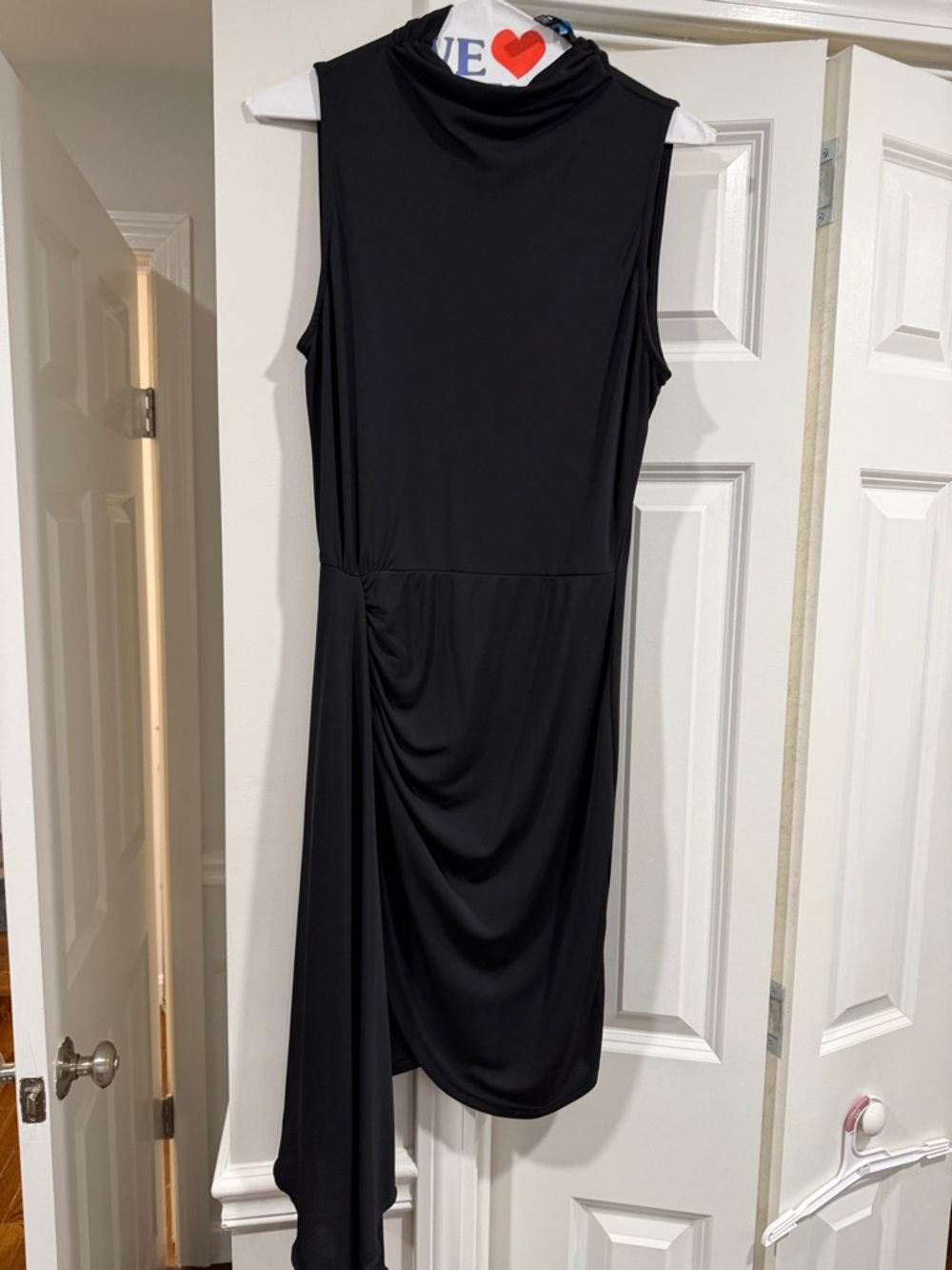 Aqua Black Sleeveless Draped Asymmetrical Dress